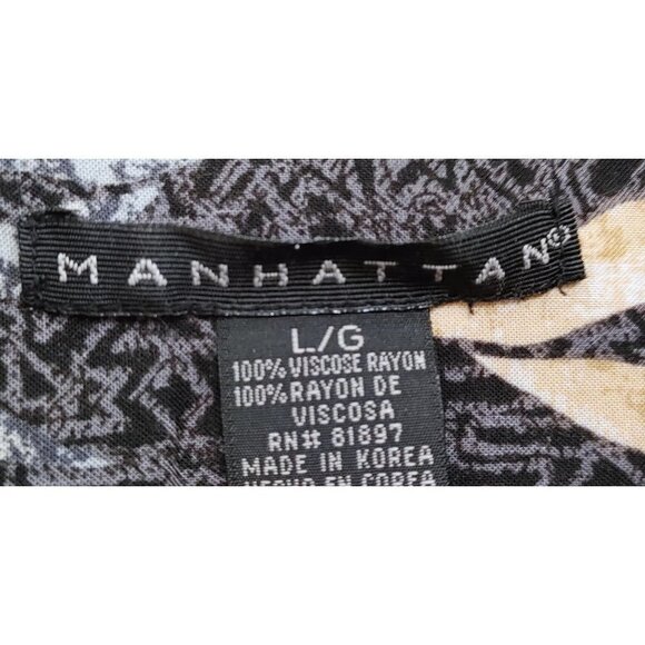 Manhattan Hawaiian Vintage Print Button  Up Shirt Size Large Gray Blue Rayon - Picture 2 of 3